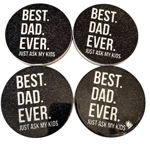 “Best dad ever” set of 4 ceramic coasters with cork backing